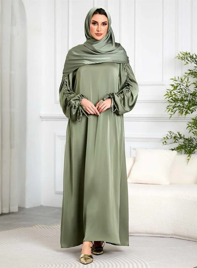 Take Two  Women Green Ruched Sleeves Jalabiya with Headscarf for Women | Best Price UAE
