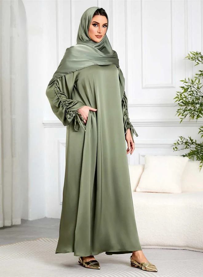 Take Two Women Green Ruched Sleeves Jalabiya with Headscarf