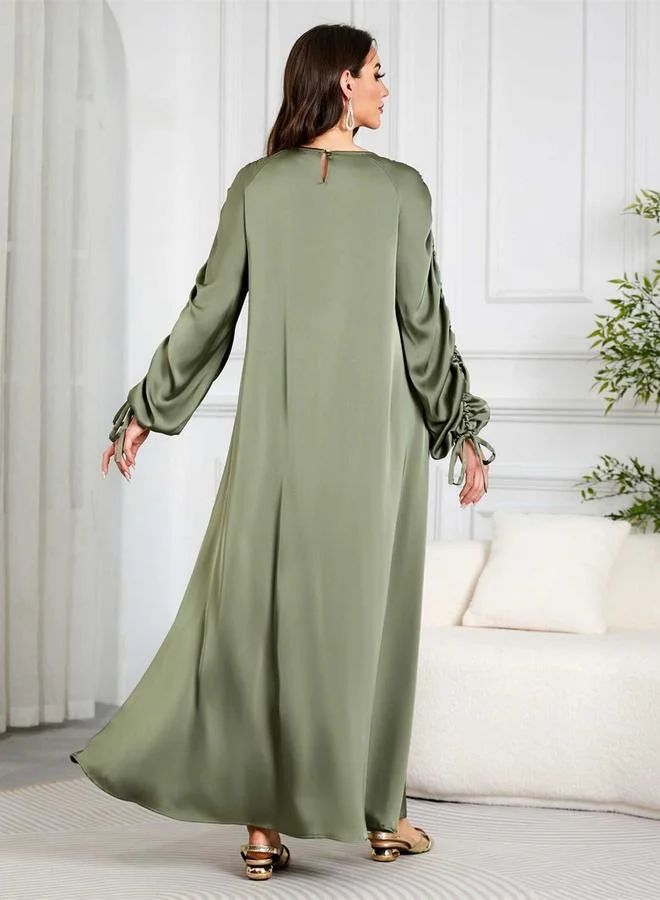 Take Two  Women Green Ruched Sleeves Jalabiya with Headscarf for Women | Best Price UAE
