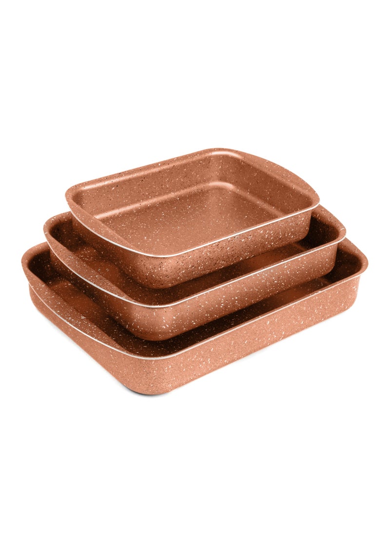 LAZORD Rectangle Granite Plus Oven Casserole - 3 Pcs - Size 25, 30, 35 - Copper  - Image 1