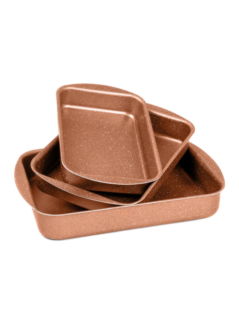 LAZORD Rectangle Granite Plus Oven Casserole - 3 Pcs - Size 25, 30, 35 - Copper  - Image 2