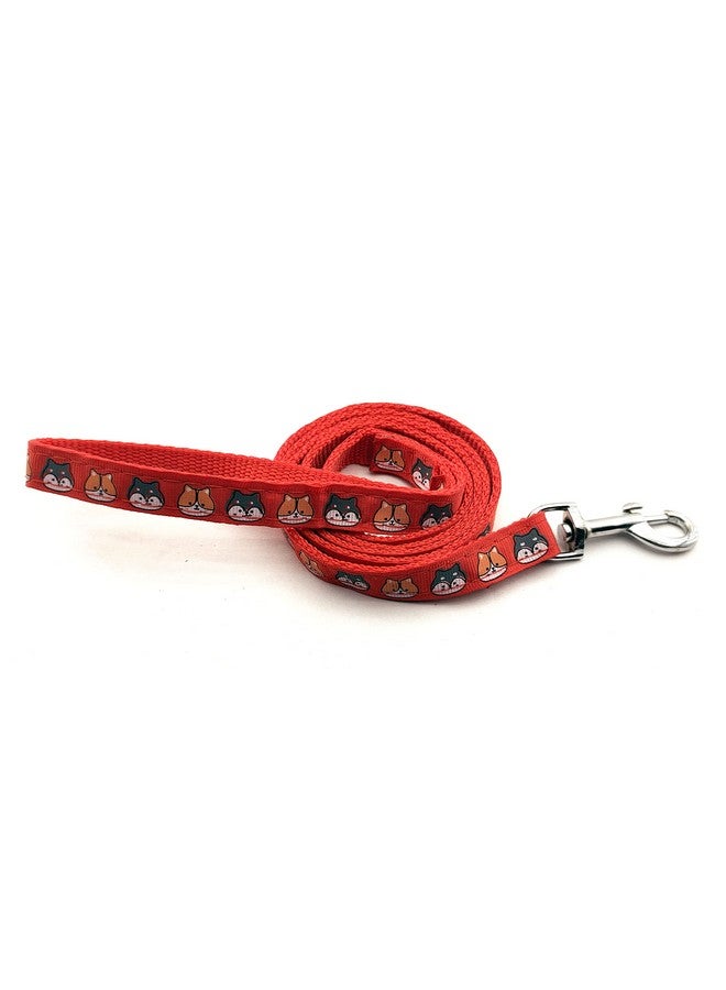 طقم طوق ومقود من النايلون مقاس 15 مم مطبوع عليه صورة جرو مع جرس، طوق ومقود بإبزيم قابل للتعديل، مثالي للتدريب/المشي مع الكلاب الصغيرة والمتوسطة الحجم (أحمر، نمط 02) - Image 2