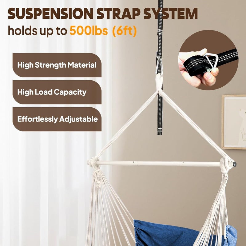 Chihee Swing Chair Hammock Max 227 kg 2 Cushions Included Metal Bar with Non-Slip Slots Portable Hanging Chair Side Pocket Bohemian Chair Large Macrame Indoor Outdoor - Image 3