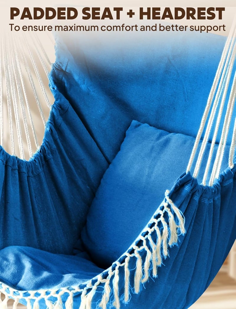 Chihee Swing Chair Hammock Max 227 kg 2 Cushions Included Metal Bar with Non-Slip Slots Portable Hanging Chair Side Pocket Bohemian Chair Large Macrame Indoor Outdoor - Image 4