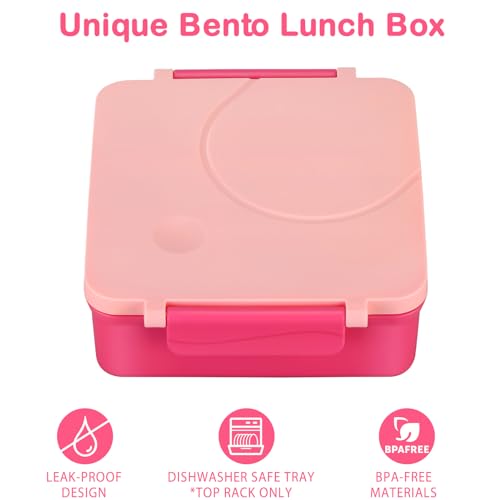Howeemo Bento Lunch Box Set for Kids with 8oz Soup Thermo, Leak-Proof Lunch Containers with 4 Compartment, Kids Thermo Hot Food Jar and Insulated Lunch Bag for Kid to School-Pink - Image 2