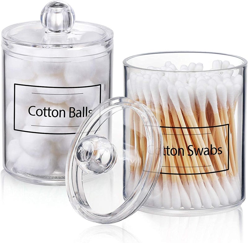 ISHWANKU Qtip Holder Dispenser for Cotton Ball Cotton Swab Cotton Round Pads Floss Clear Plastic Apothecary Jar Set for Bathroom Canister Storage Organization Vanity Makeup Organizer - Image 2