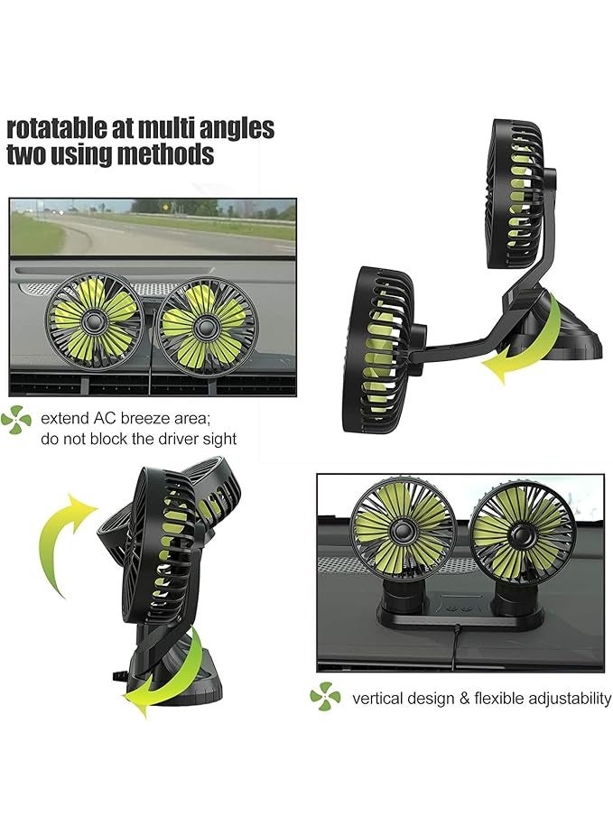 padom 5V Dual-Head Car Fan, Portable Vehicle Fan Vehicle Mounted USB Fan Electric Fan 360 Degree Rotation Auto Cooling Car Fan Desk Fan with 3 Speed Strong Wind for Car Dashboard Home Office, black - Image 3