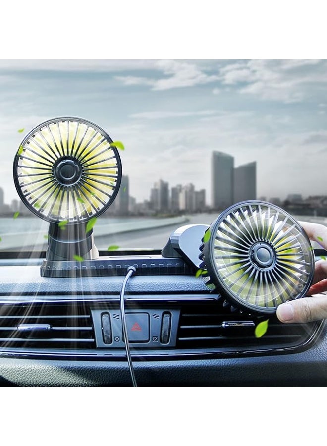 padom 5V Dual-Head Car Fan, Portable Vehicle Fan Vehicle Mounted USB Fan Electric Fan 360 Degree Rotation Auto Cooling Car Fan Desk Fan with 3 Speed Strong Wind for Car Dashboard Home Office, black - Image 4