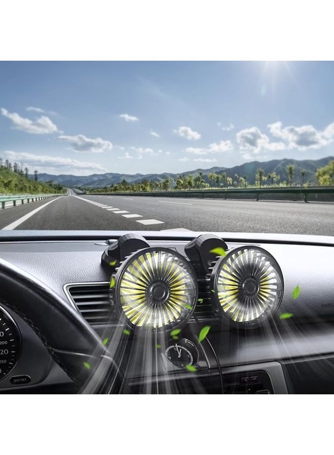 padom 5V Dual-Head Car Fan, Portable Vehicle Fan Vehicle Mounted USB Fan Electric Fan 360 Degree Rotation Auto Cooling Car Fan Desk Fan with 3 Speed Strong Wind for Car Dashboard Home Office, black - Image 5