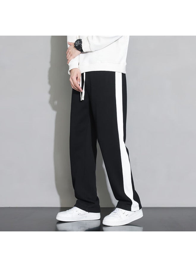 Foss Phil Men's Spring Summer Loose Striped Casual Pants Wide Leg Straight Pants Men's Clothing 323 Black XL - Image 2