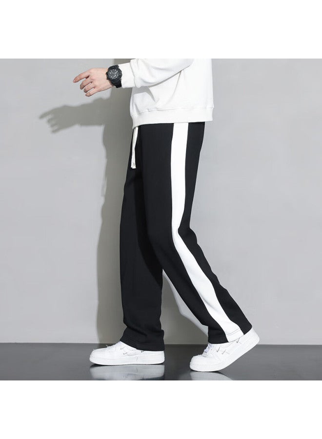 Foss Phil Men's Spring Summer Loose Striped Casual Pants Wide Leg Straight Pants Men's Clothing 323 Black XL - Image 5