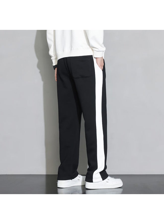 Foss Phil Men's Spring Summer Loose Striped Casual Pants Wide Leg Straight Pants Men's Clothing 323 Black XL - Image 4