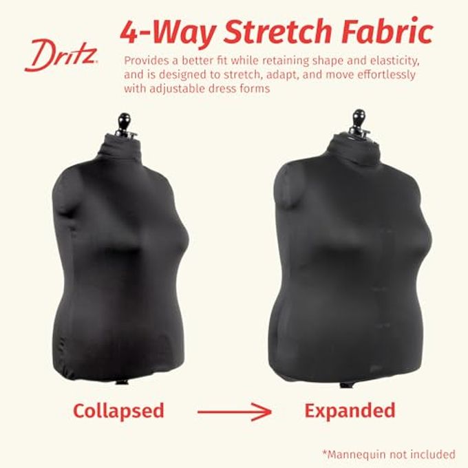 Dritz Dress Form Cover, Large, Black, 100% Polyester 4-Way Stretch Fabric, Protects and Fits Adjustable Dress Forms and Sewing Mannequins, Smooth Surface for Draping and Tailoring - Image 5