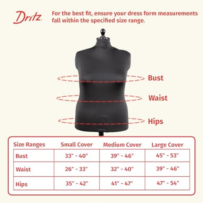 Dritz Dress Form Cover, Large, Black, 100% Polyester 4-Way Stretch Fabric, Protects and Fits Adjustable Dress Forms and Sewing Mannequins, Smooth Surface for Draping and Tailoring - Image 3