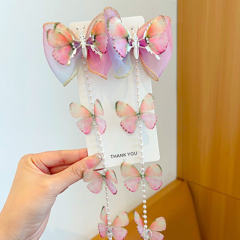 Generic Kids Butterfly Hair Clips Princess Tassel Chains 3# light pink bead chain clip 1 pair