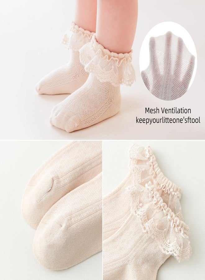 EPEIUS Baby Lace Socks Newborn Girl Eyelet Ruffle Frilly Socks Soft Breathable Seamless Cotton Sox 6-12 Months White/Pink/Dusty Pink 3 Pack S - Image 4