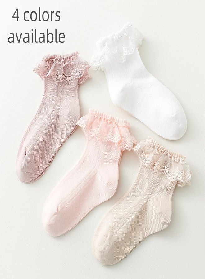 EPEIUS Baby Lace Socks Newborn Girl Eyelet Ruffle Frilly Socks Soft Breathable Seamless Cotton Sox 6-12 Months White/Pink/Dusty Pink 3 Pack S - Image 5