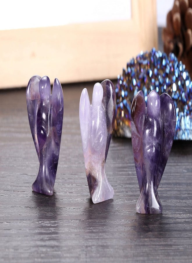 Jovivi 2pcs Amethyst Rose Quartz Crystal Angel Figurines 1.5 Inch Polished Pocket Guardian Angel Statue Stones Angel Gemstones Crystals Carved Stones Meditation Home Decor Love - Image 2
