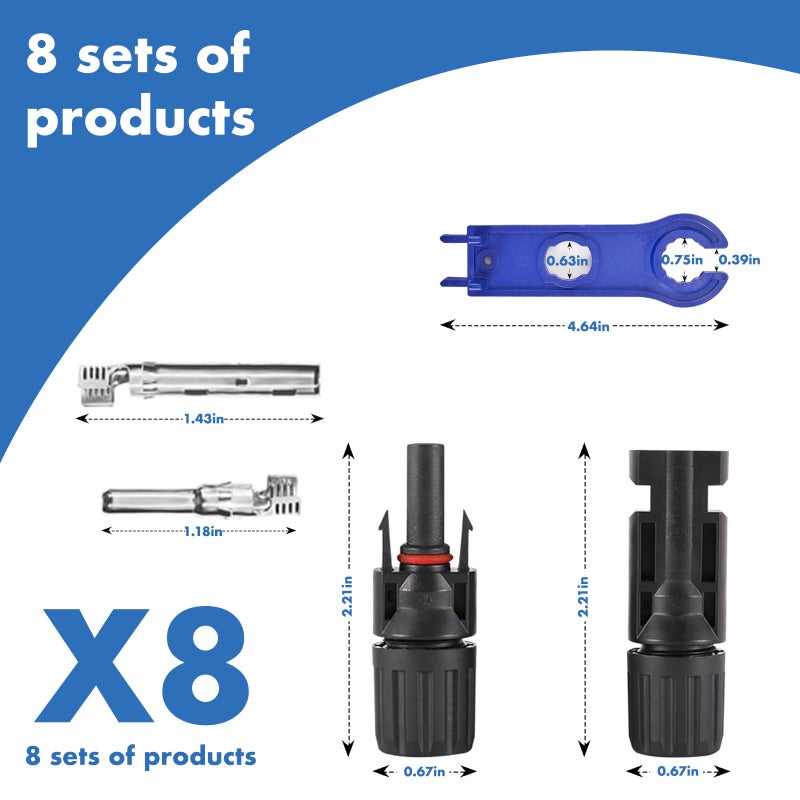 Usngsny 16 PCS Solar Panel Connectors, Male/Female IP67 Waterproof 1000V 30A Solar Cable Connectors (8 Pairs) with 2 Spannersï¼ˆ10AWGï¼‰ - Image 2