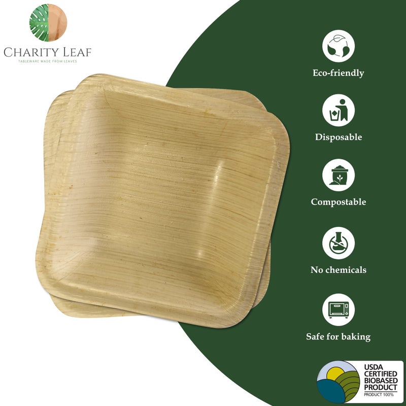 Charity Leaf Disposable Palm Leaf 3.5"" Square Mini Bowl (100 pcs) Dipping Bowls | Bamboo Like| All Natural and Biodegradable | Charcuterie Boards  BBQs  and Parties - Image 1