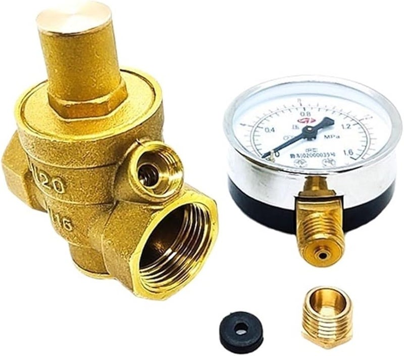 3 4 Inch Adjustable Water Pressure Reducing Valve With Gauge Female Thread Brass Regulator - Image 2