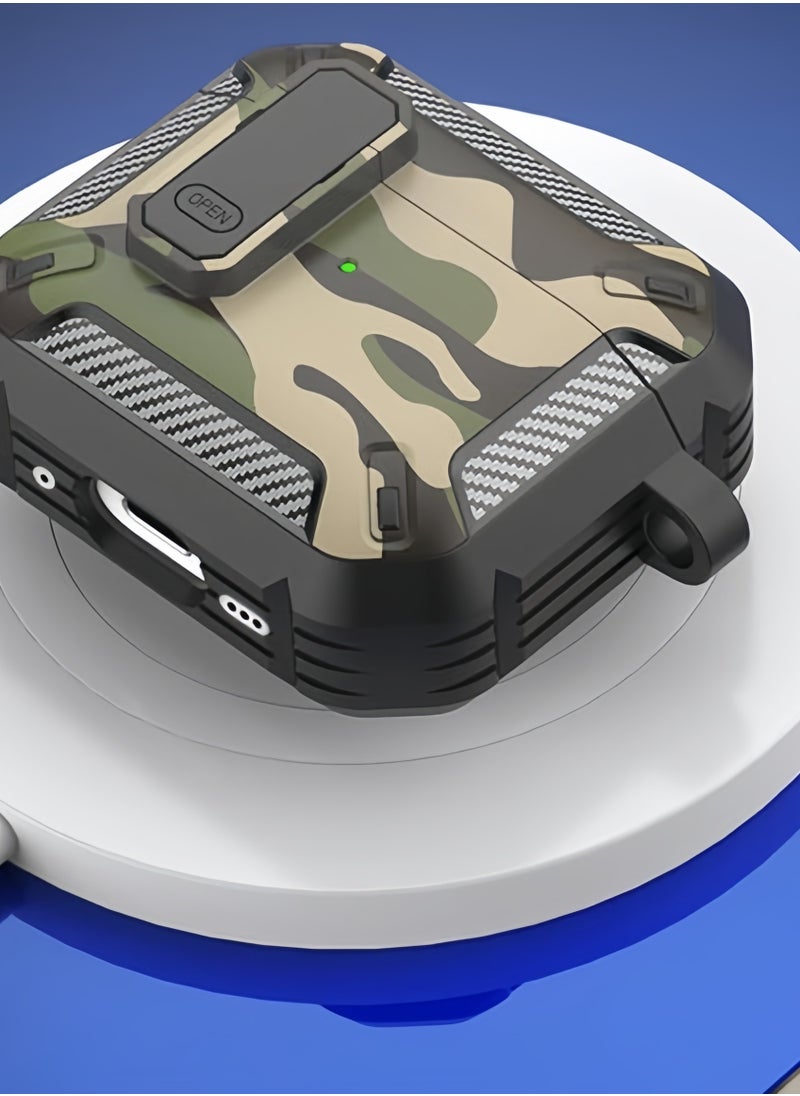 Generic - Trendy Camouflage AirPods 4 Case – Summer Anti-Loss Design with Secure Hook & Shock-Absorption Tech - Image 1