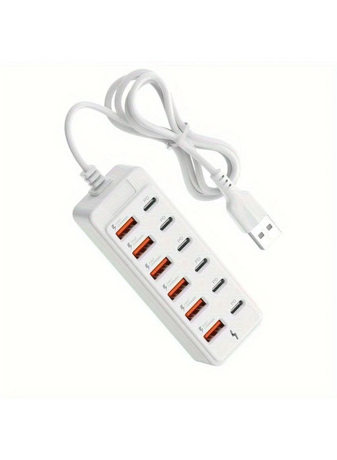 1pc 66W Super Fast Charging 12 In 1 Docking Station Type C Multi Port Converter Cable Splitter USB Converter in White Suitable for Charging Multiple Mobile Phones - Image 4