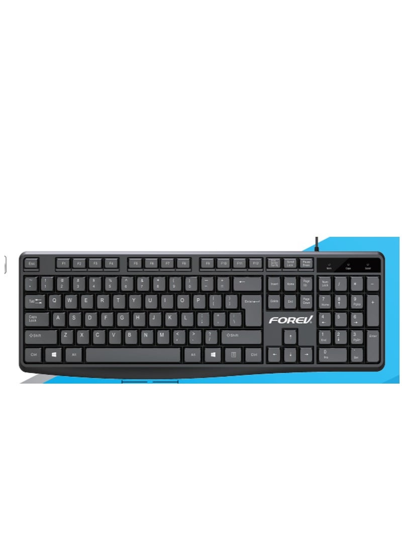 Forev Office Wired USB keyboard pro, FV-K10 Black , USB cable 1.5M length , 104 keys soft touch key,  Arabic / English - Image 2