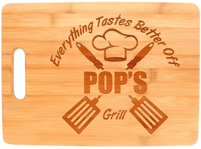 Laser Engraved Cutting Board Everything Tastes Better Off Pops Grill Decorative Rectangle Shaped Wood Cutting Board