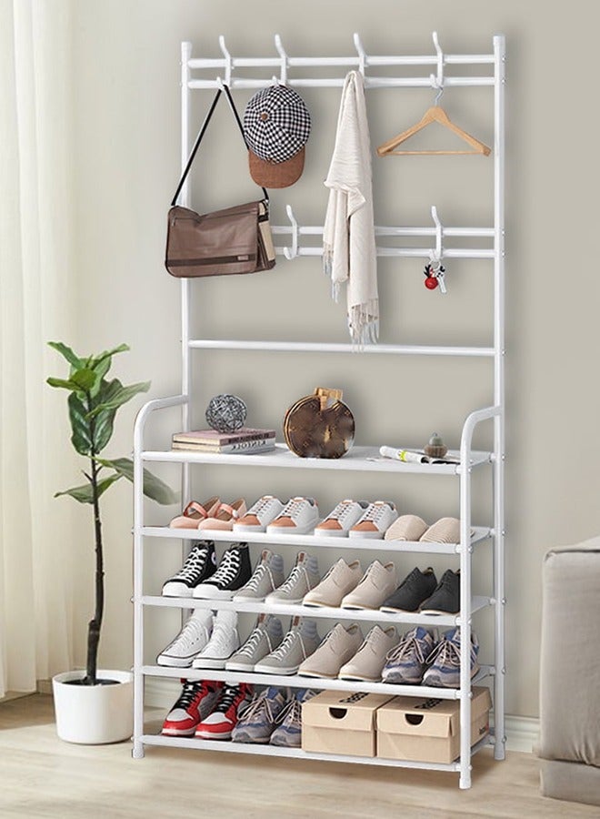 RollsTimi  5-Tier Stainless Steel Clothes Hanger And Shoes Rack For Home White 80x25.5x152.5cm - Image 2