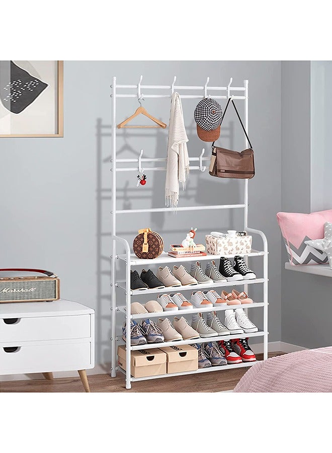 RollsTimi  5-Tier Stainless Steel Clothes Hanger And Shoes Rack For Home White 80x25.5x152.5cm - Image 1