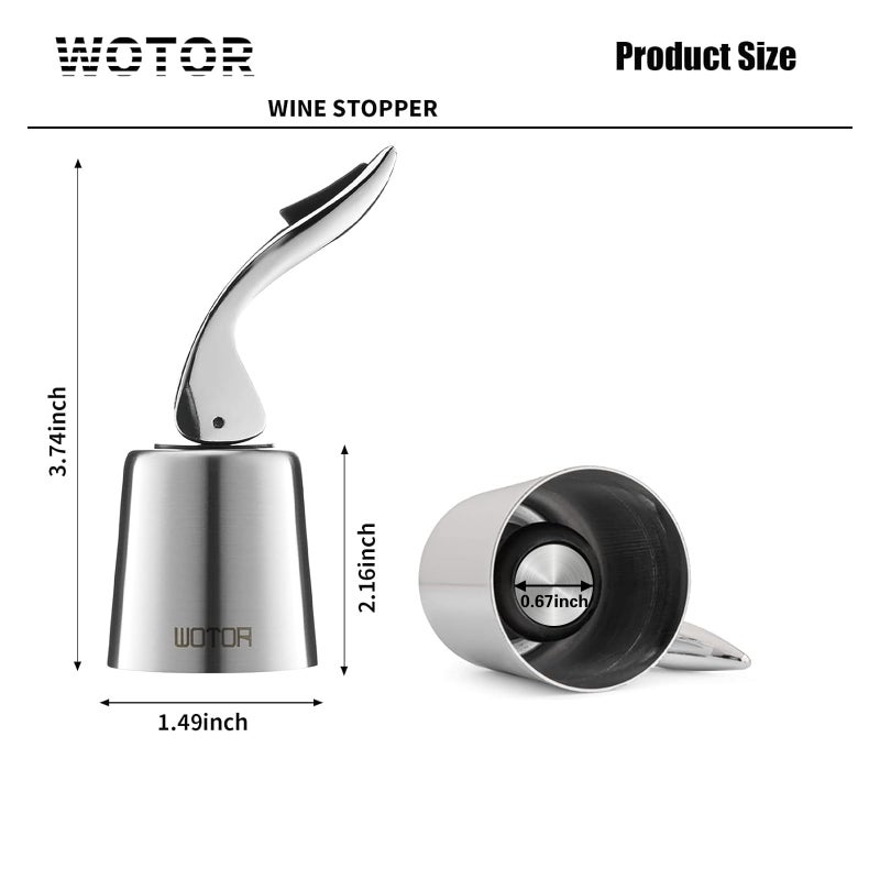 WOTOR Stainless Steel Wine Bottle Stoppers with Silicone - Reusable Wine Saver and Decorative Bottle Sealer, Leakproof, Keep Fresh, Silver, 2 Pack - Image 2