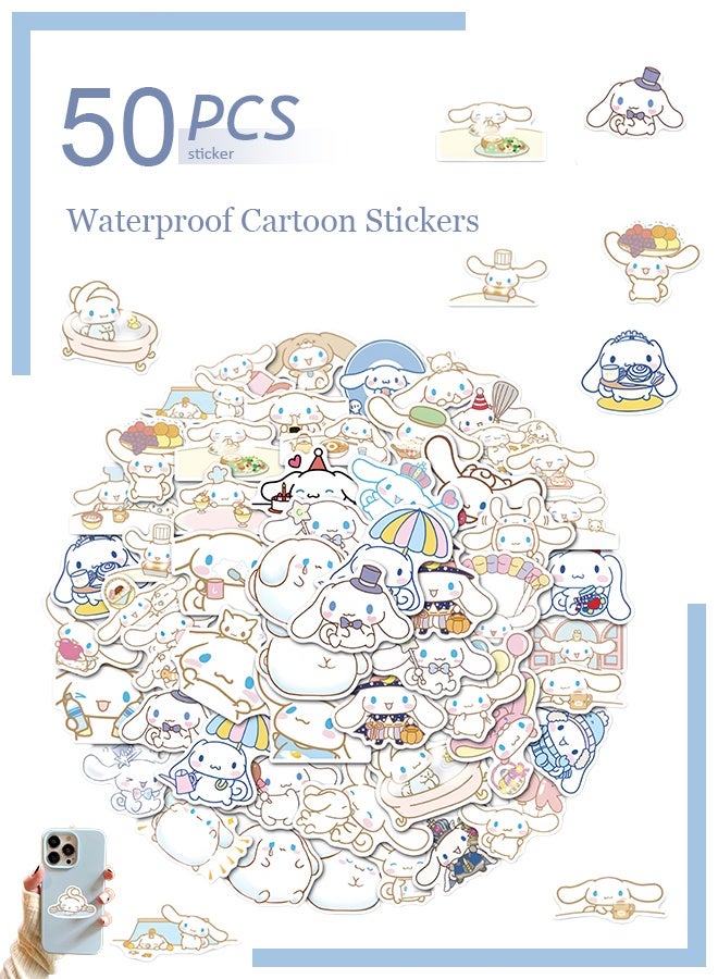 50 PCS Cinnamoroll Stickers Pack, Cute White Big Ear Dog Vinyl Waterproof Aesthetic Cartoon Decals for Kids Teens Girls Adults Phone Water Bottles Skateboard Guitar - Image 1