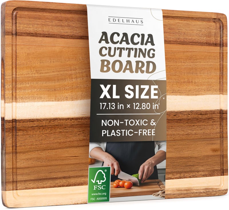 EDELHAUS Acacia Wood XL Cutting Board for Kitchen Large Cutting Board 171 128 Wooden Chopping Boards with Juice Groove NonToxic KnifeFriendly Durable Housewarming Gift Charcuterie Meal Prep - Image 2