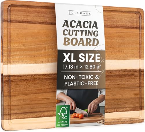 EDELHAUS Acacia Wood XL Cutting Board for Kitchen Large Cutting Board 171 128 Wooden Chopping Boards with Juice Groove NonToxic KnifeFriendly Durable Housewarming Gift Charcuterie Meal Prep - Image 1