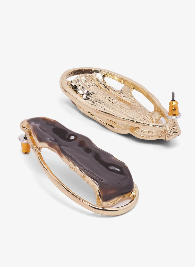 جينجر Resin Detail Drop Down Earrings