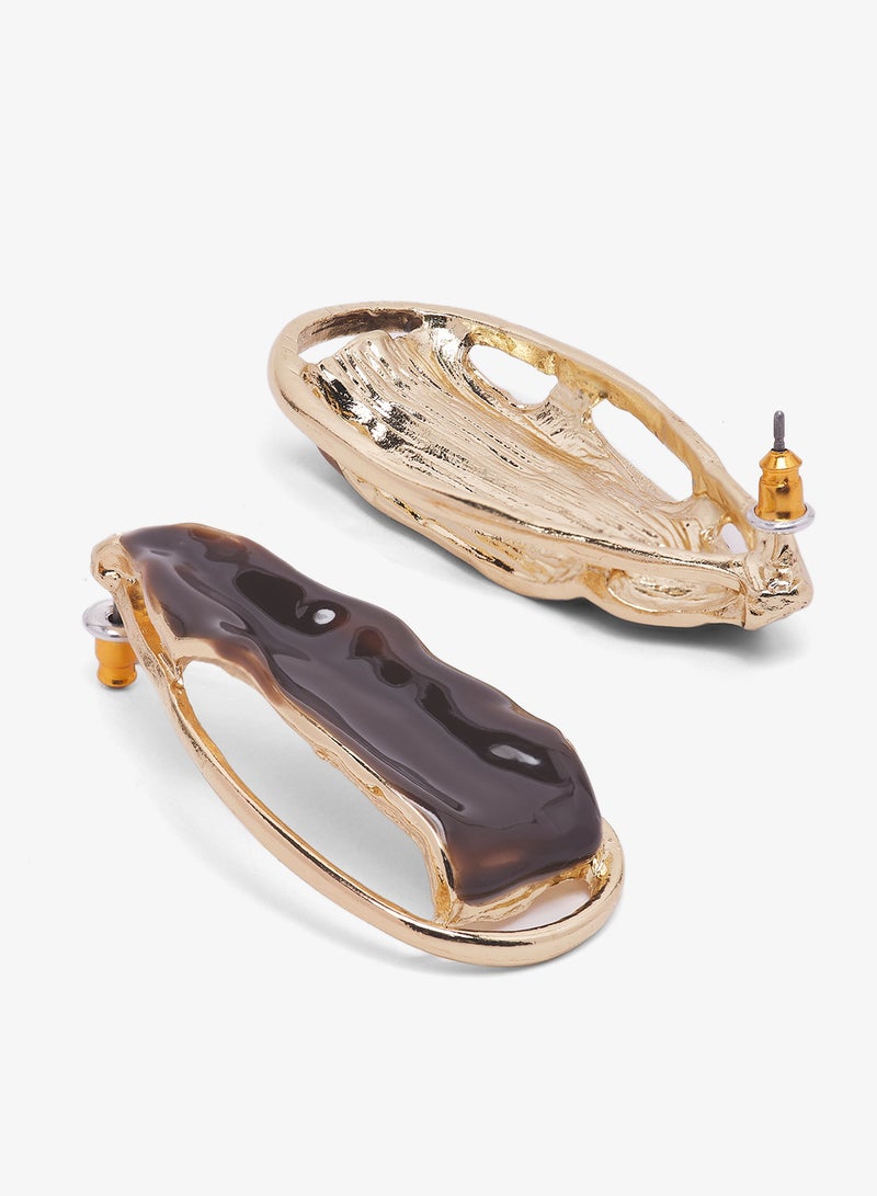 Ginger Resin Detail Drop Down Earrings - Image 2