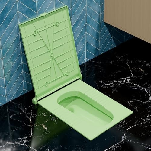 LUXART Indian Square Toilet Cover 56L x 42W | 21 Inch Green Orissa Pan Toilet Seat Cover | PP Commode Seat Cover | Lid for Indian Commodes with Easy Installation Kit - Image 1