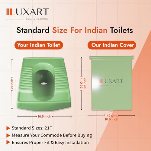 LUXART Indian Square Toilet Cover 56L x 42W | 21 Inch Green Orissa Pan Toilet Seat Cover | PP Commode Seat Cover | Lid for Indian Commodes with Easy Installation Kit - Image 2