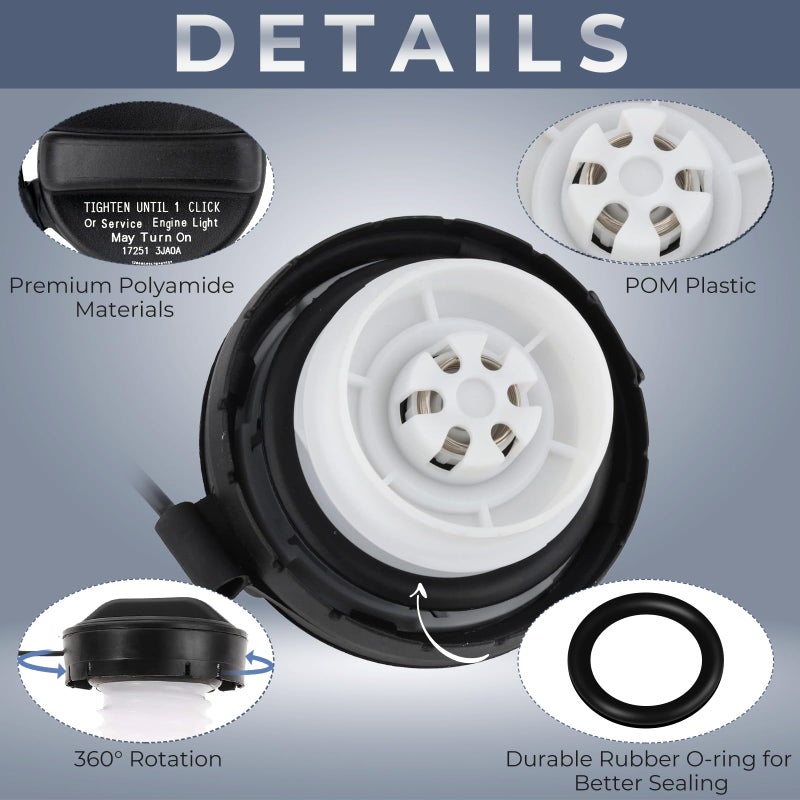 Manymiba Gas Cap, Fuel Cap for 2012-2020 Nissan Infiniti Altima Frontier Murano Pathfinder Versa Note Infiniti QX60 JX35, 17251-1VZ0D, 17251-3JA0A, 17251-9BD0E, 2012 2013 2014 2015 2016 2017 2018 2019 2020 - Image 3
