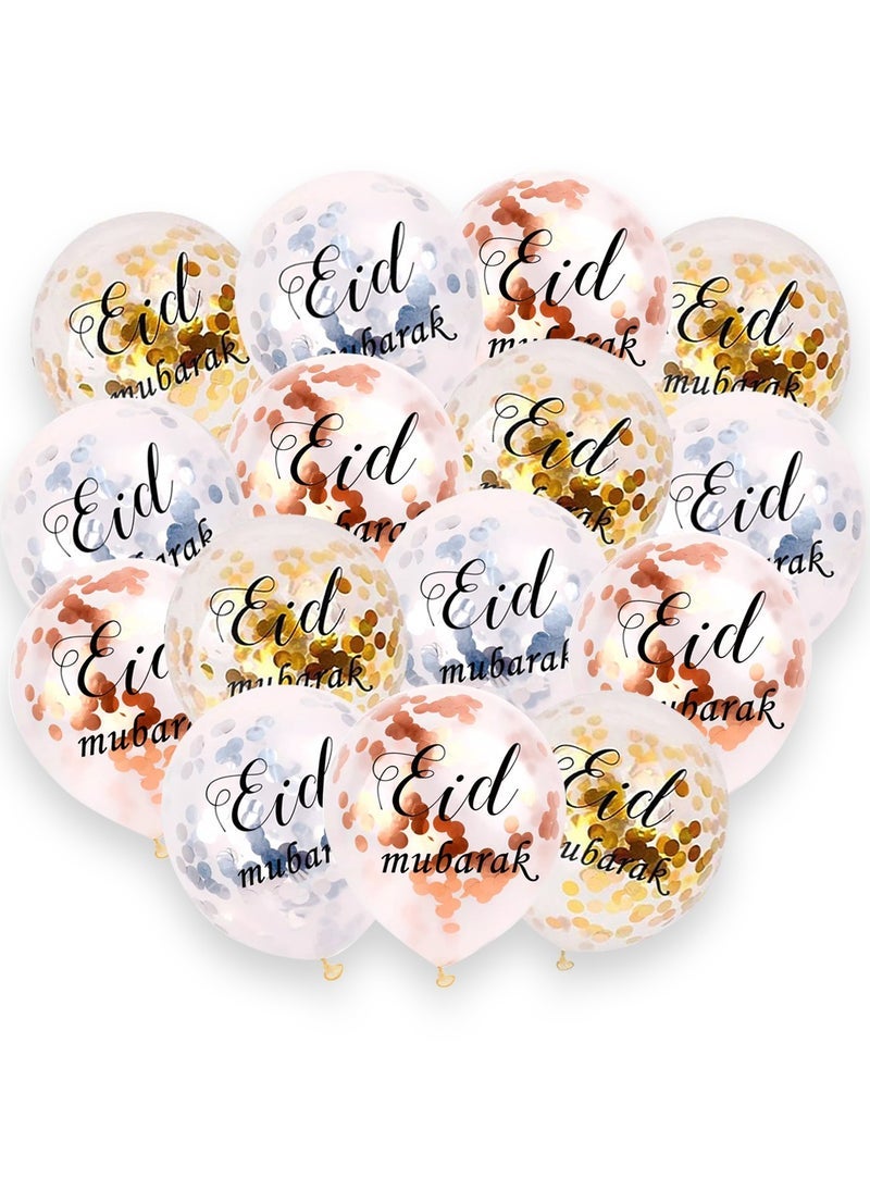 ESSEN 15 Pcs Eid Mubarak Decoration Balloons Set 5 Gold, 5 Rose Gold, 5 Silver Confetti Balloons for Eid al Fitr Eid al Adha Decor Party Supplies - Image 1
