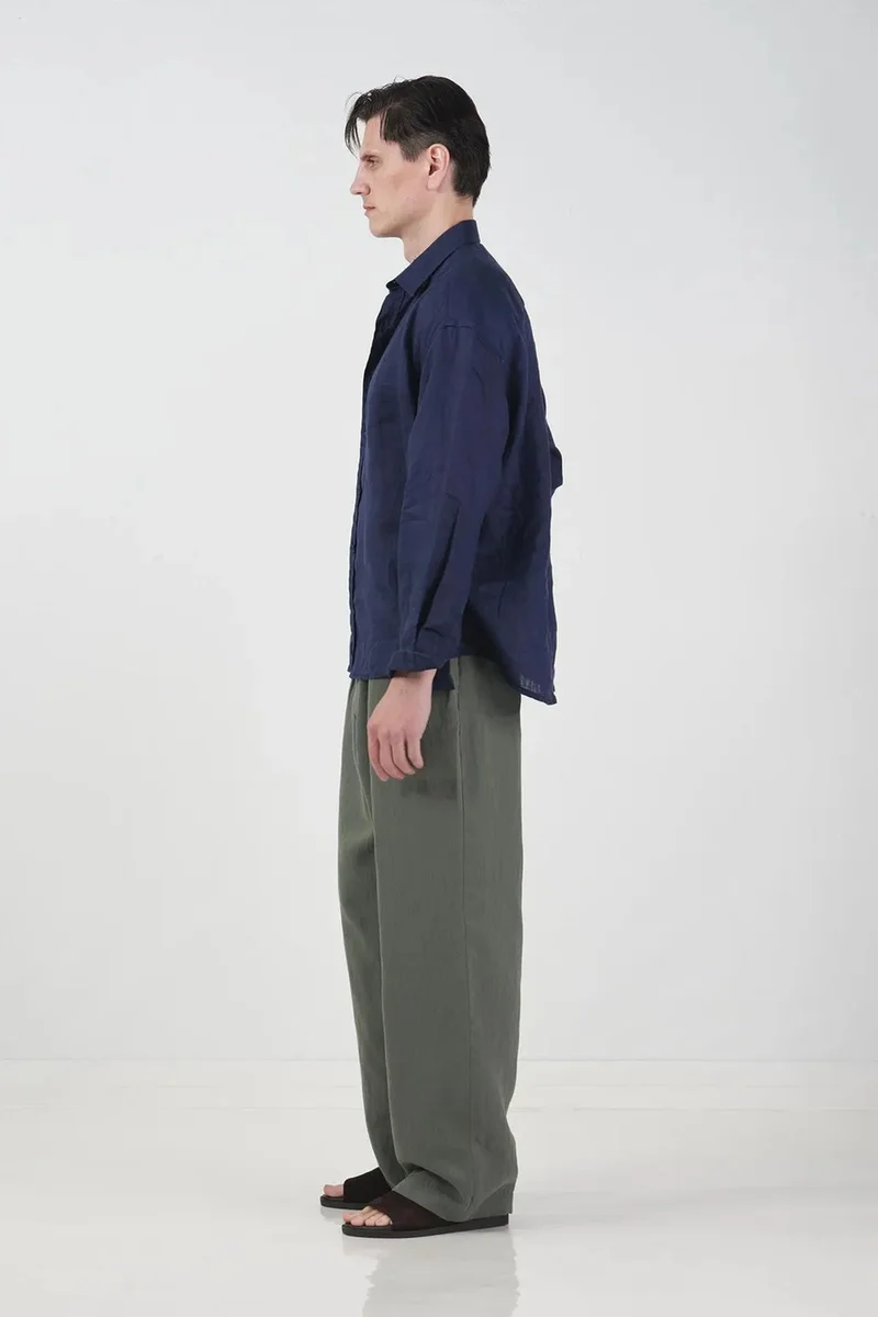 Giesto Navy Blue GIESTO Oversized Button-Up Shirt with Shirt Collar for Men | Best Price UAE