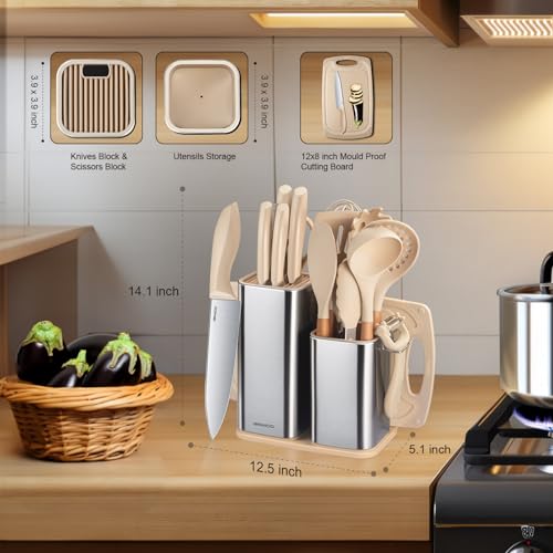 RAXCO Cooking Utensils Set,12-Piece Kitchen Utensils and Accessories,6-Piece Knife set,utensilios de cocina,Khiki - Image 3