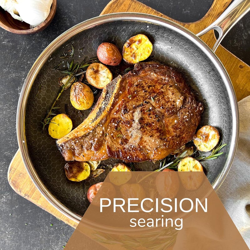Cooksy Cooksy 9 Inch Hex Surface Hybrid Stainless Steel Frying Pan with StayCool Handle PFOA Free Dishwasher and Oven Safe Non Stick Works with Induction Cooktop Gas Ceramic and Electric  - Image 3