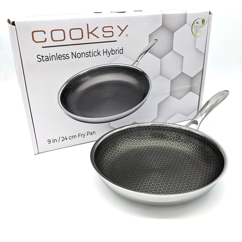 Cooksy Cooksy 9 Inch Hex Surface Hybrid Stainless Steel Frying Pan with StayCool Handle PFOA Free Dishwasher and Oven Safe Non Stick Works with Induction Cooktop Gas Ceramic and Electric  - Image 2