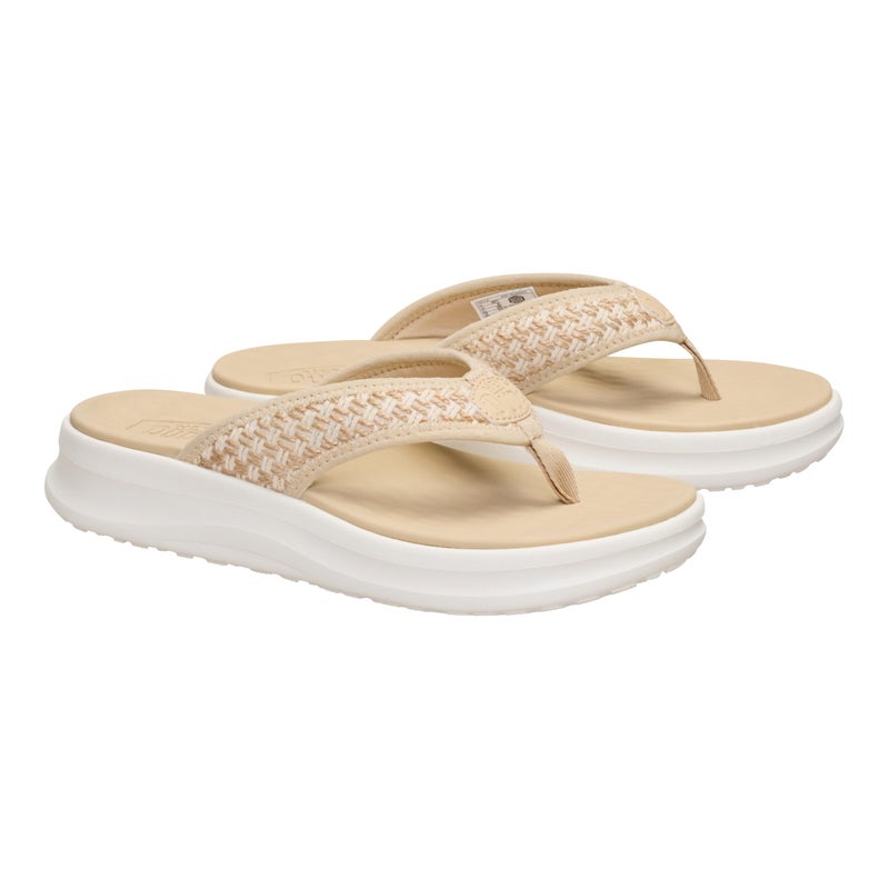 HEYDUDE Womenâ€™s Tide Flip Sandal, Irish Cream/White Size 7 | Lightweight Slip On Summer Sandal with Soft Woven Strap and Cushioned Footbed - Image 2