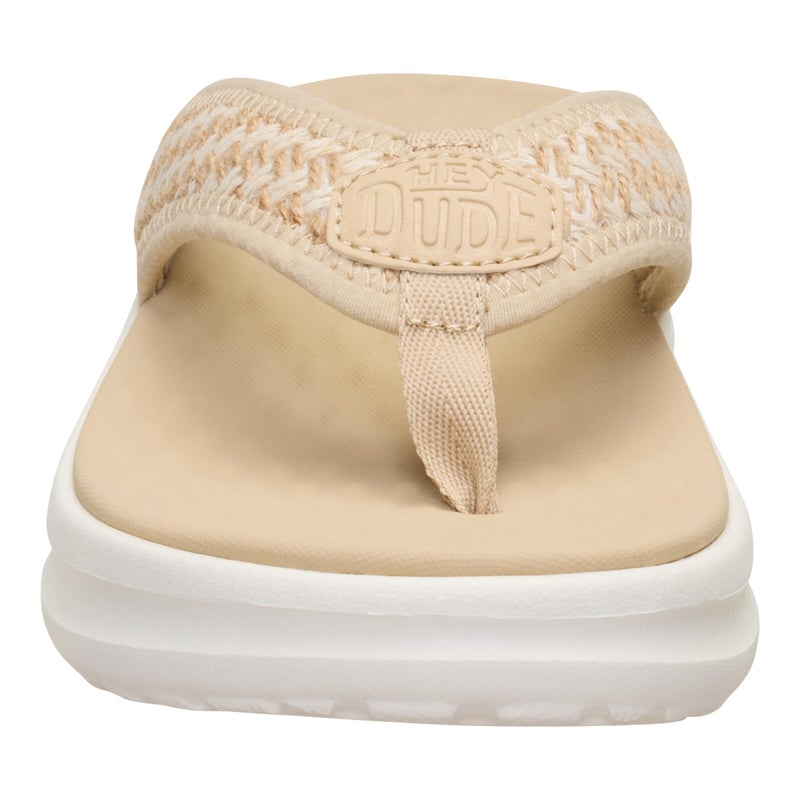HEYDUDE Womenâ€™s Tide Flip Sandal, Irish Cream/White Size 7 | Lightweight Slip On Summer Sandal with Soft Woven Strap and Cushioned Footbed - Image 4