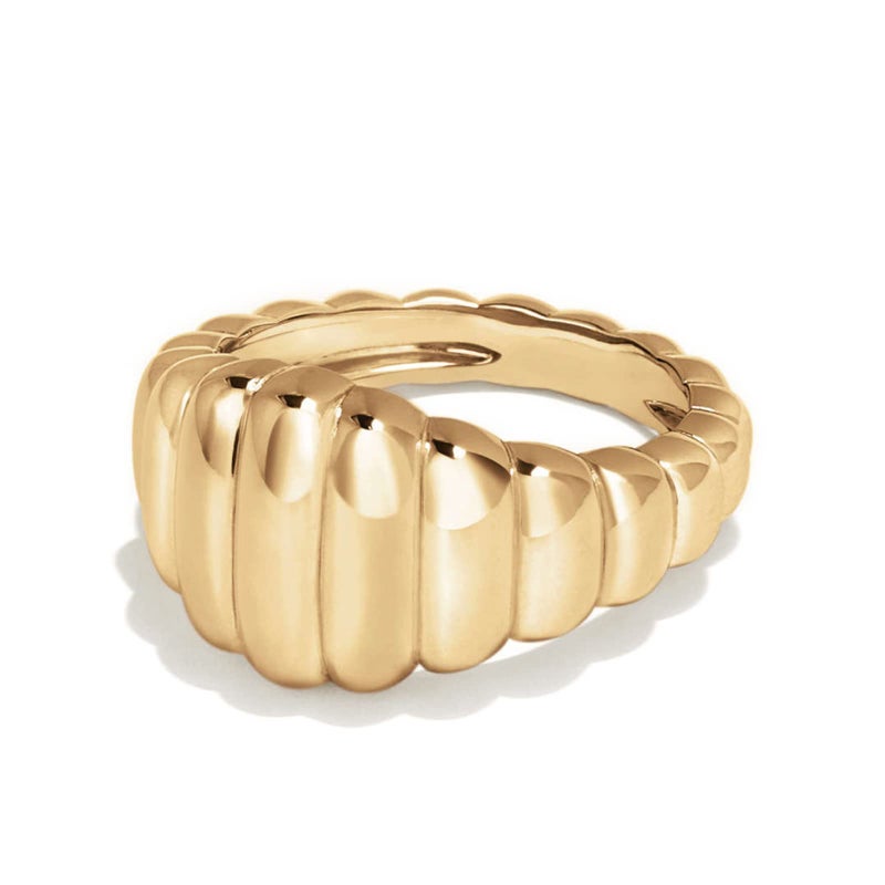 AllenCOCO Croissant Ring 18k Gold Plated Chunky Dome Signet Band Minimalist Statement Ring for Women Men - Image 1