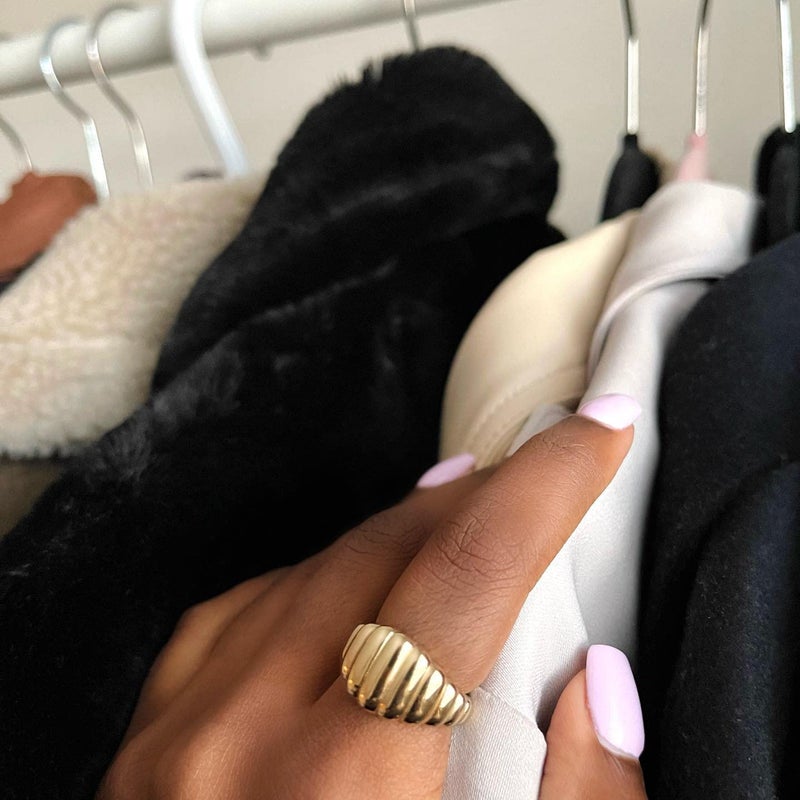 AllenCOCO Croissant Ring 18k Gold Plated Chunky Dome Signet Band Minimalist Statement Ring for Women Men - Image 5