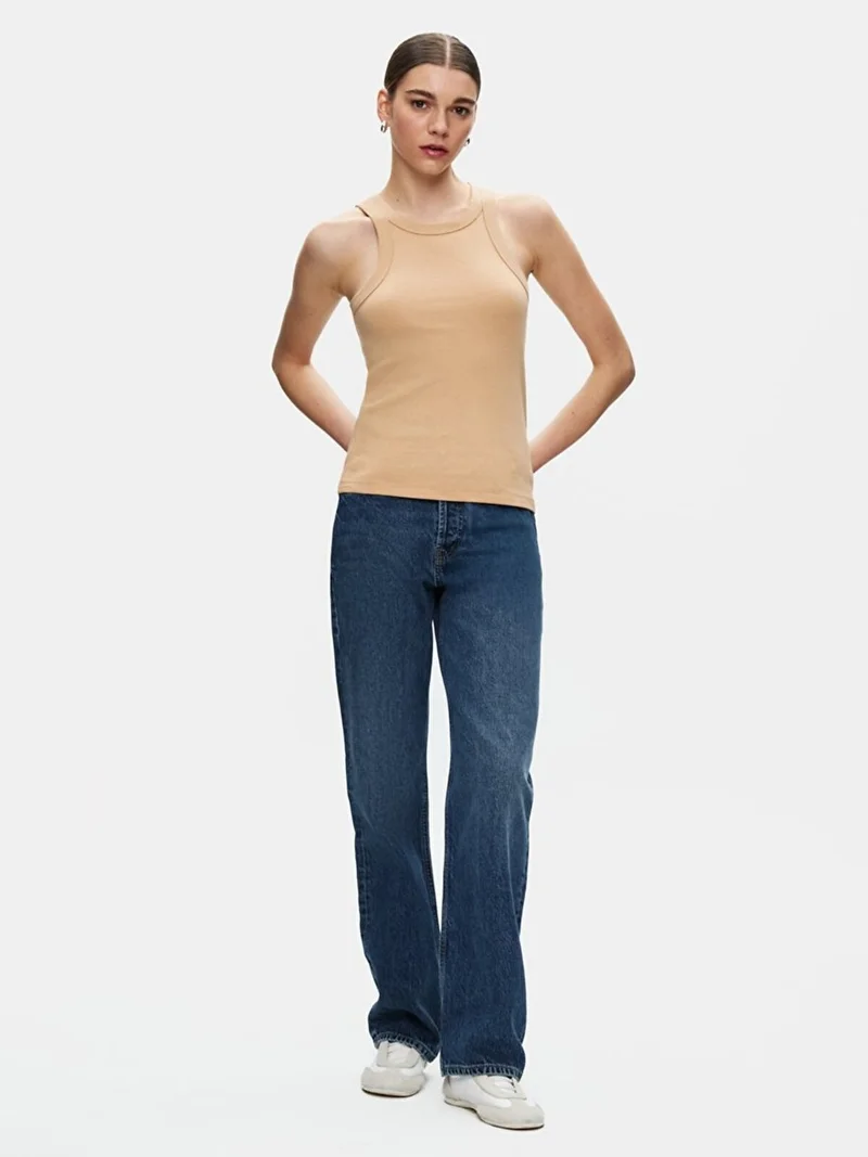 Women's Strappy Crew Neck Cream Tank Top